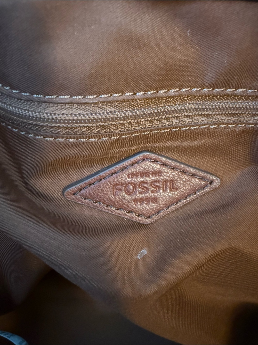 Fossil Suede Tote Bag in Chestnut Brown - Picture 8 of 15